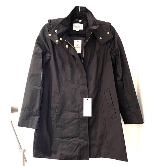 NWT Cole Haan Women’s Hooded Black Trench Coat - Picture 3 of 8